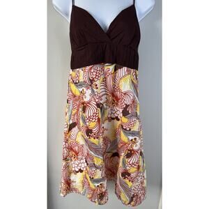 VTG 90s Y2K Intrigue Babydoll Dress Womens 10 Brown Floral Retro Geo Made In USA